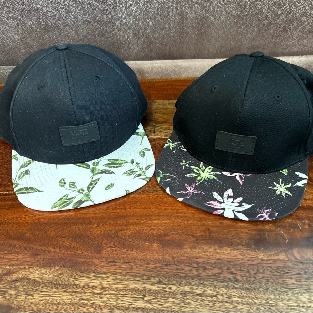 Set of 2 Vans Allover It Snapback Black Floral Hat Cap Adjustable